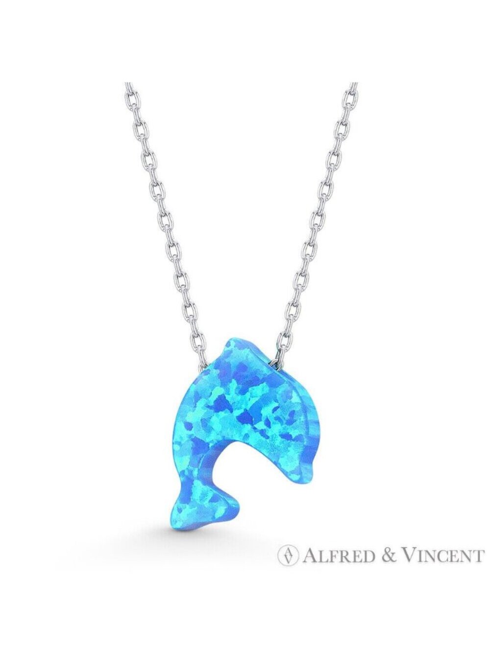 Lab-Created Opal Dolphin Animal Sealife Charm Pendant in .925 Sterling Silver